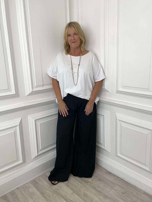 Linen & Cotton Palazzos - Black