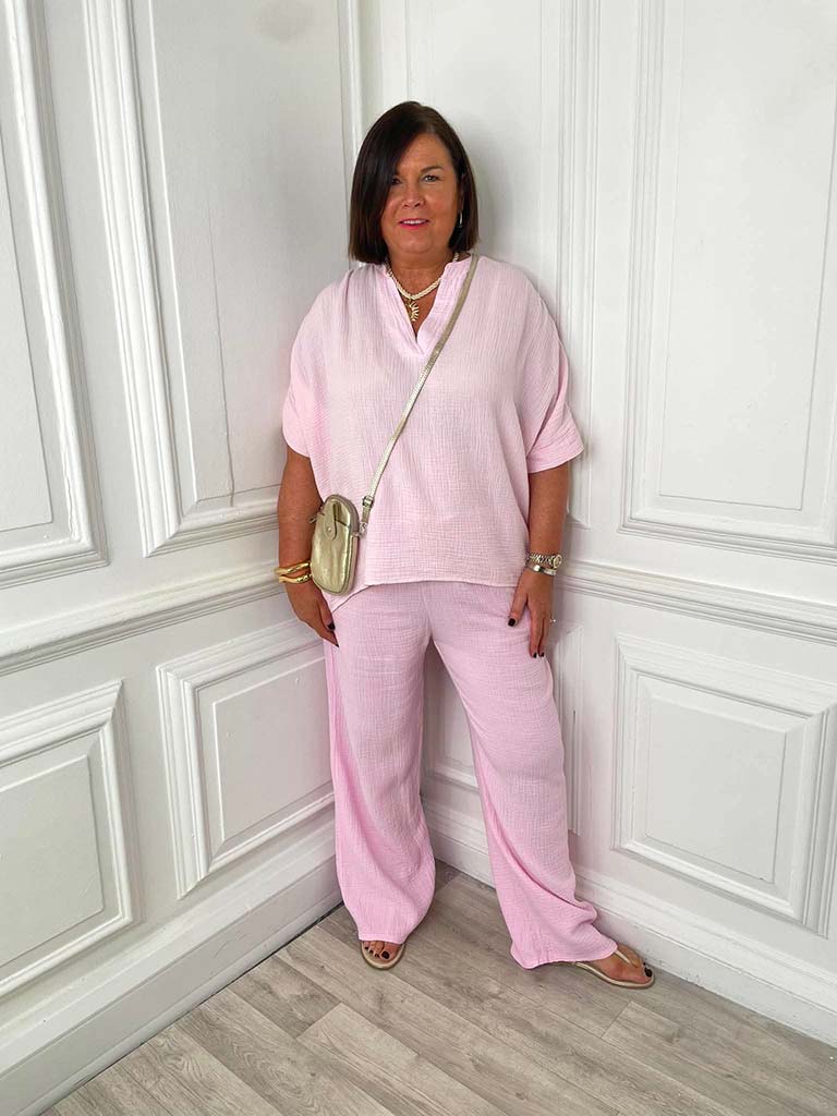 Cloud Cotton Wide Leg Trousers - Petal