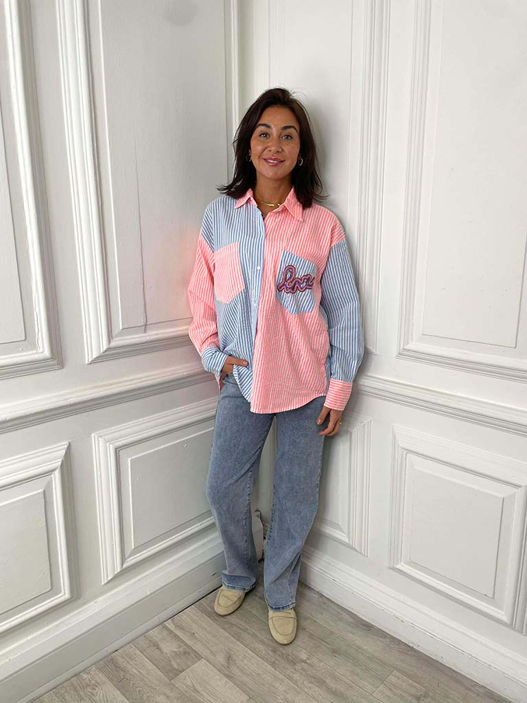 Stripe Love Shirt - Blue & Neon