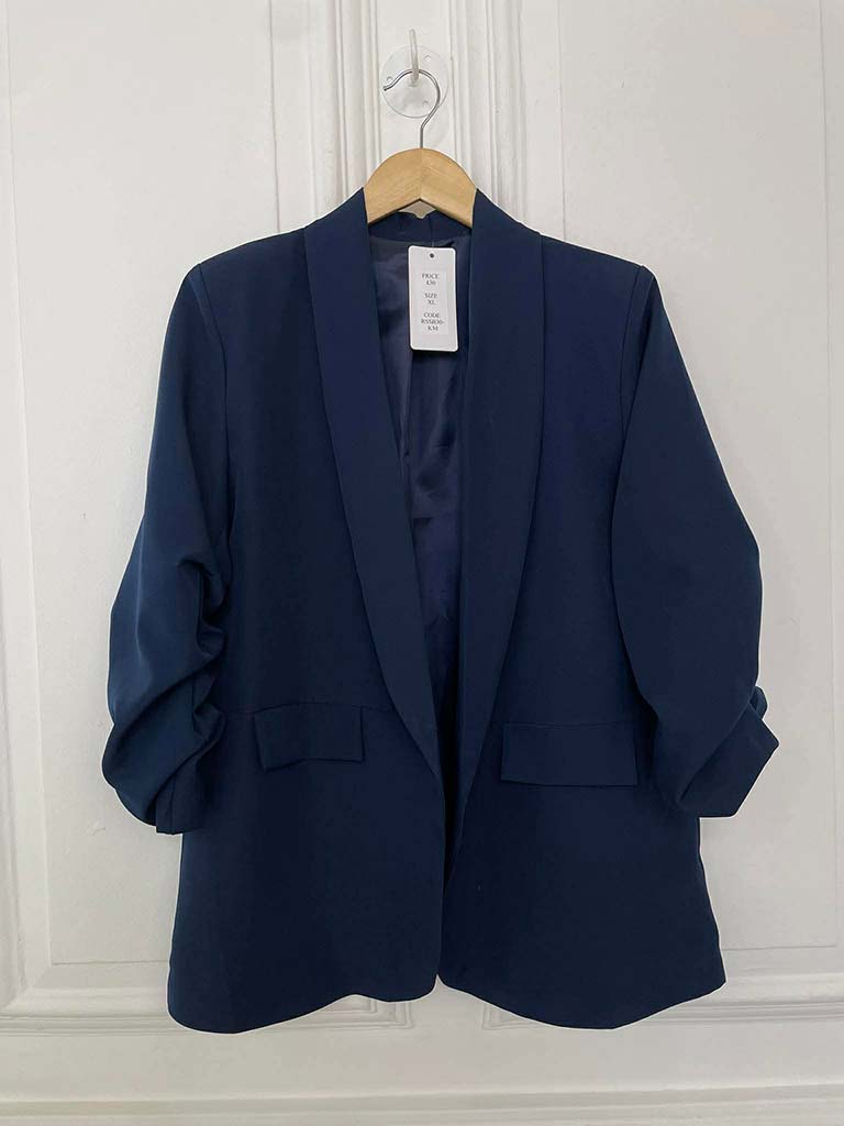 Ruched Sleeve Blazer - Navy