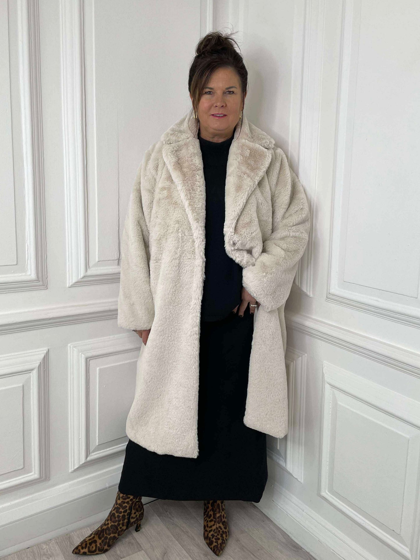 Luxe Faux Fur Long Coat - Almond