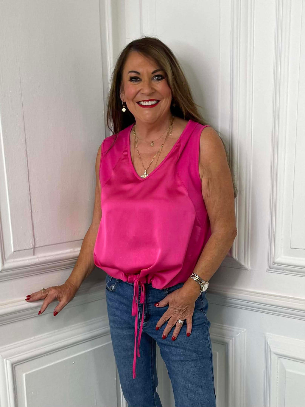 Malissa J Silk Feel Drawstring Vest - Pink