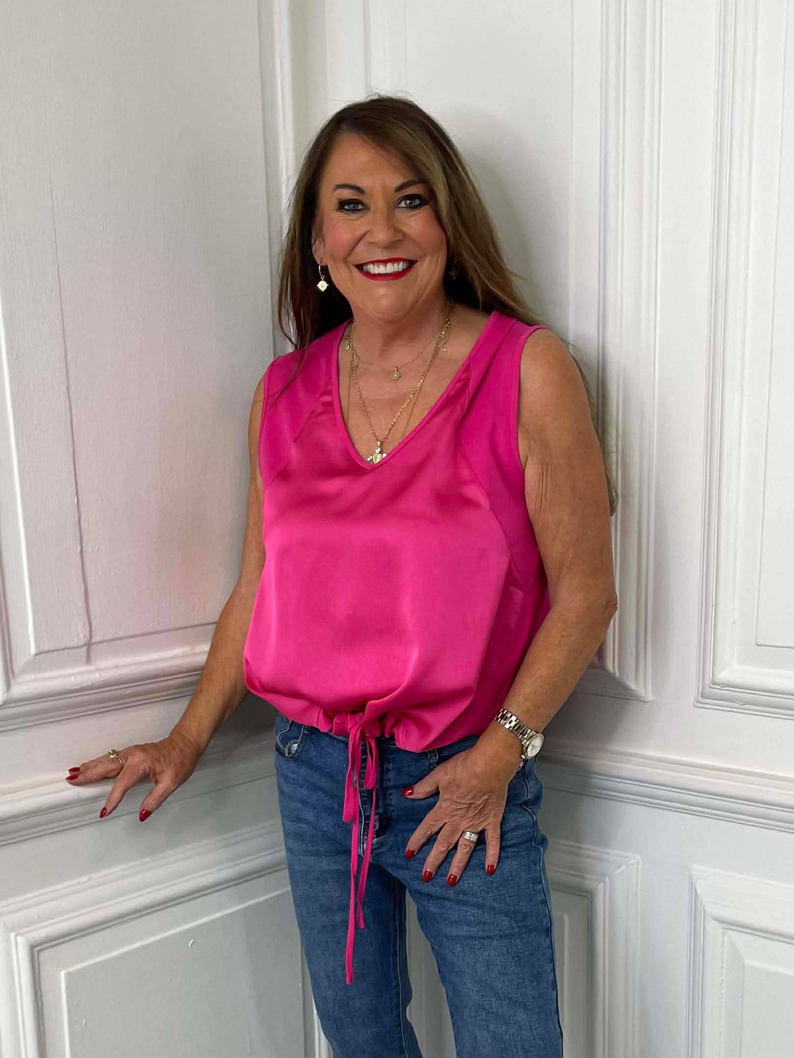 Malissa J Silk Feel Drawstring Vest - Pink