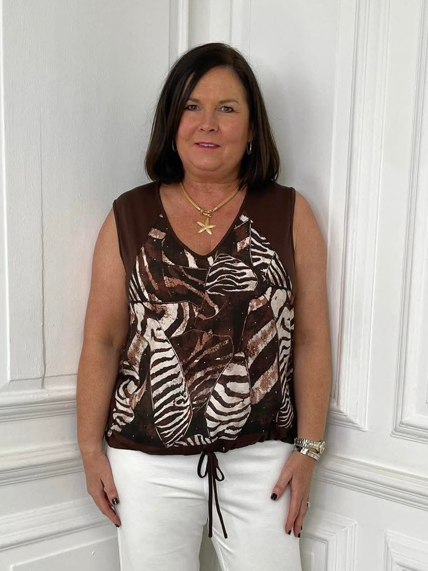 Malissa J Silk Feel Drawstring Vest - Animal Stud