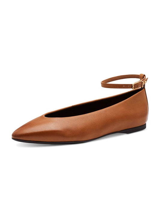 Tamaris Leather Ballet Flats - Cognac