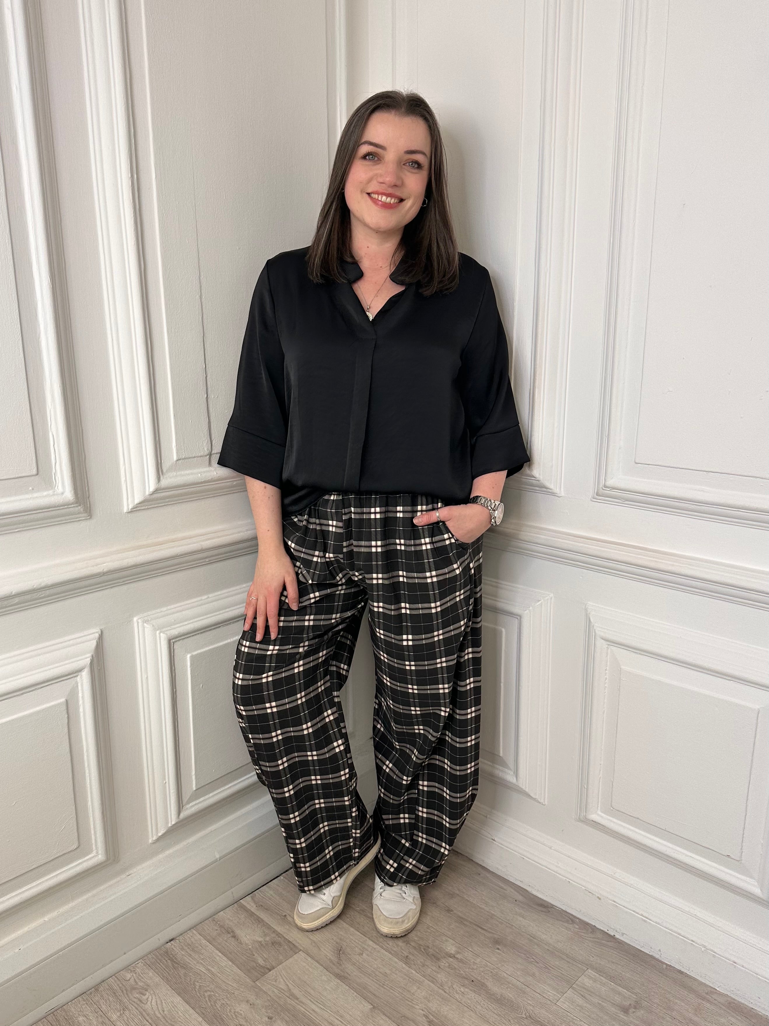 Silk Feel Mandarin Blouse - Black