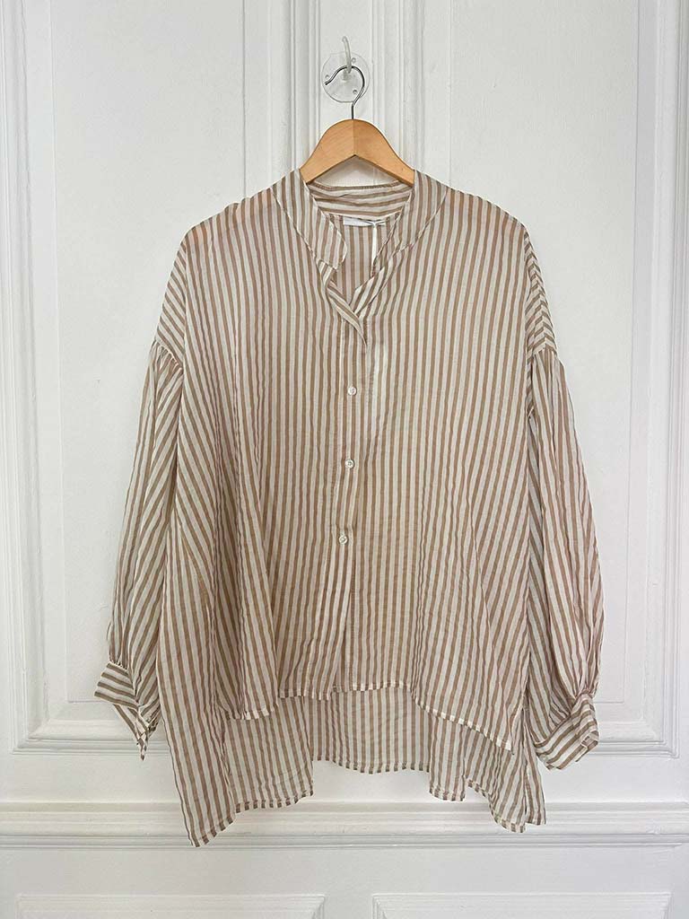 Balloon Sleeve Stripe Blouse - Stone