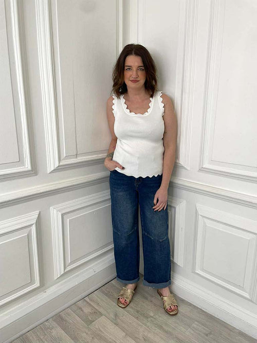 Scalloped Edge Vest - White