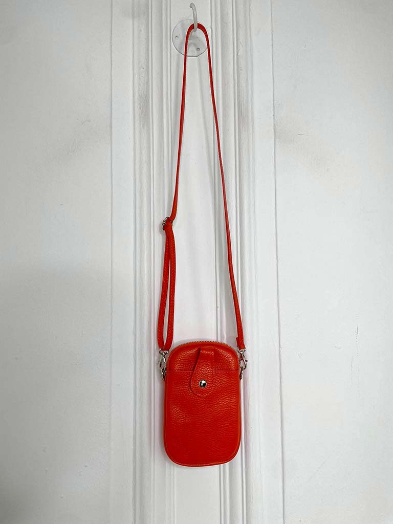 Leather Cross Body Phone Bag - Orange