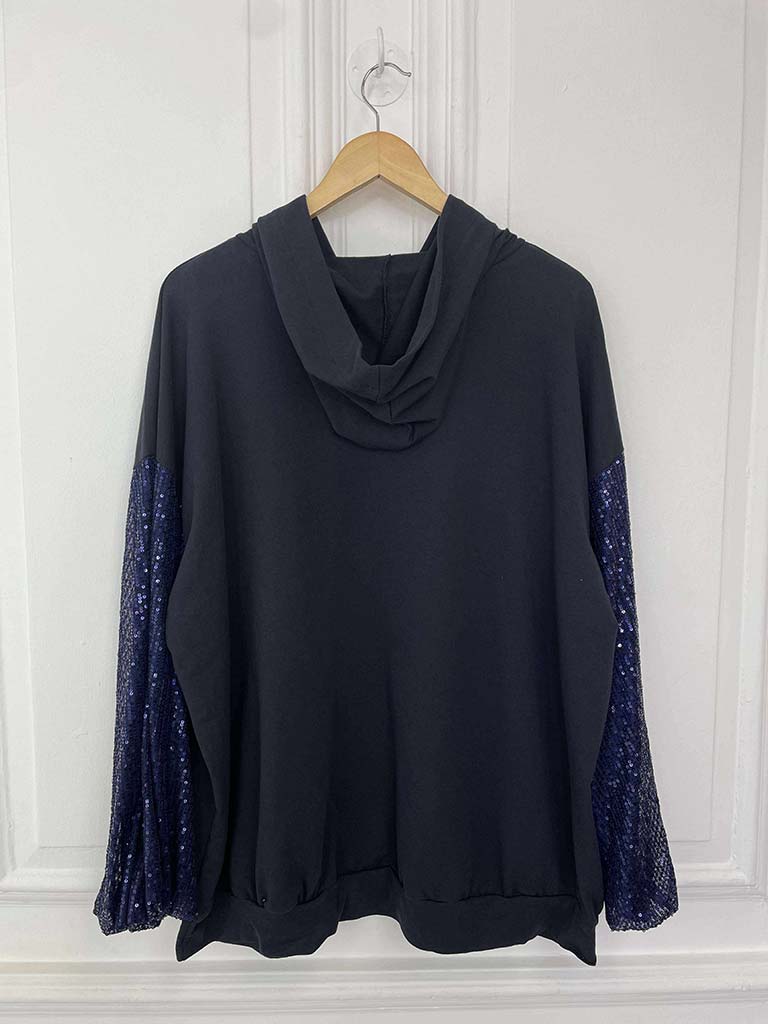 Sequin Sleeve Hoodie - Navy