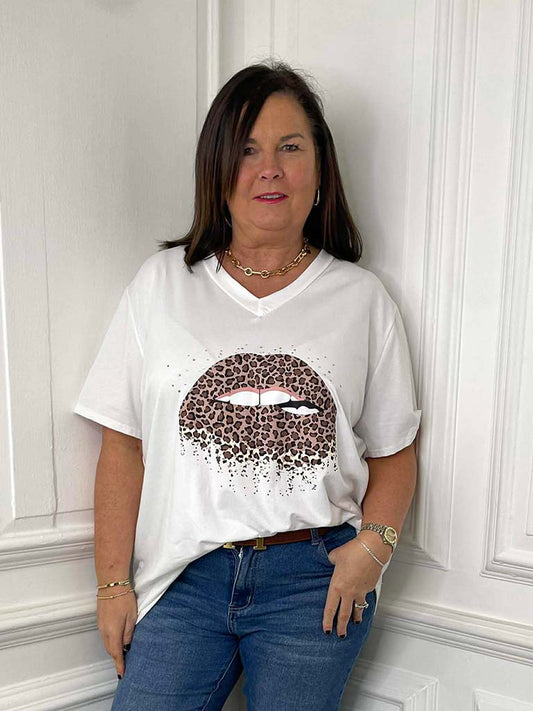 Leopard Lips Tee - White