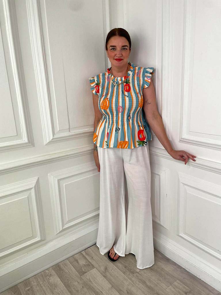 Striped Fruit Shirred Top