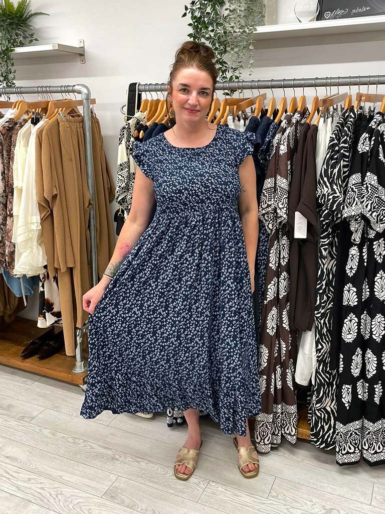 Ditsy Daisy Midi Dress - Navy