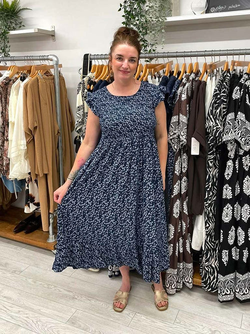 Ditsy Daisy Midi Dress - Navy