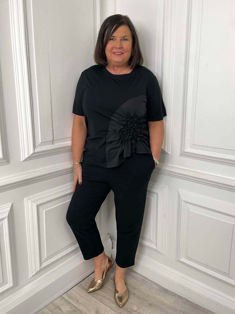 Malissa J Jersey Ruffle Top - Black