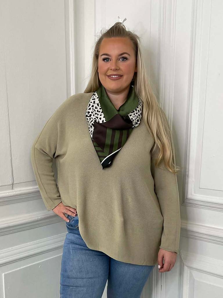 V-Neck Raw Edge Knit - Hessian