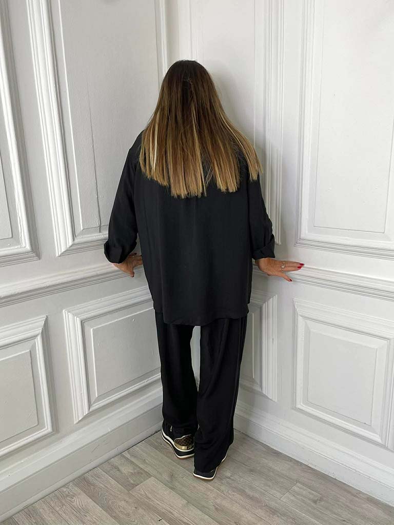 Shirred Waist Trousers - Black