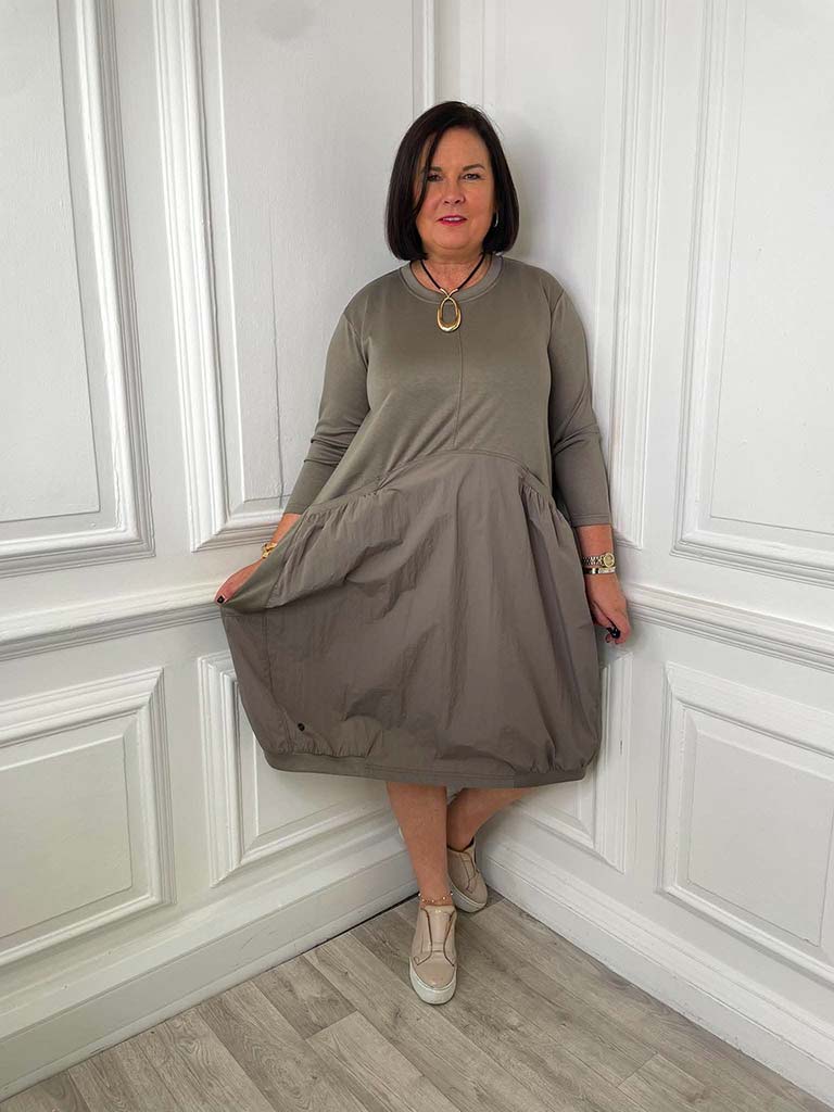 Malissa J Curved Waist Pocket Dress - Latte