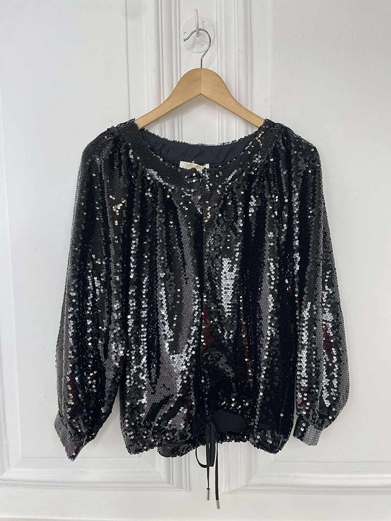 Malissa J Sequin Bomber Jacket - Black
