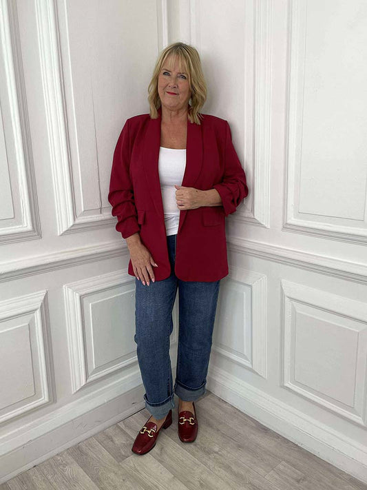 Ruched Sleeve Blazer - Merlot