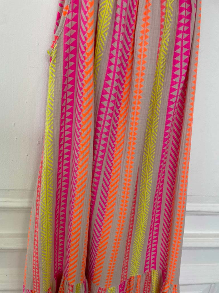Aztec Peplum Hem Dress - Pink Mix