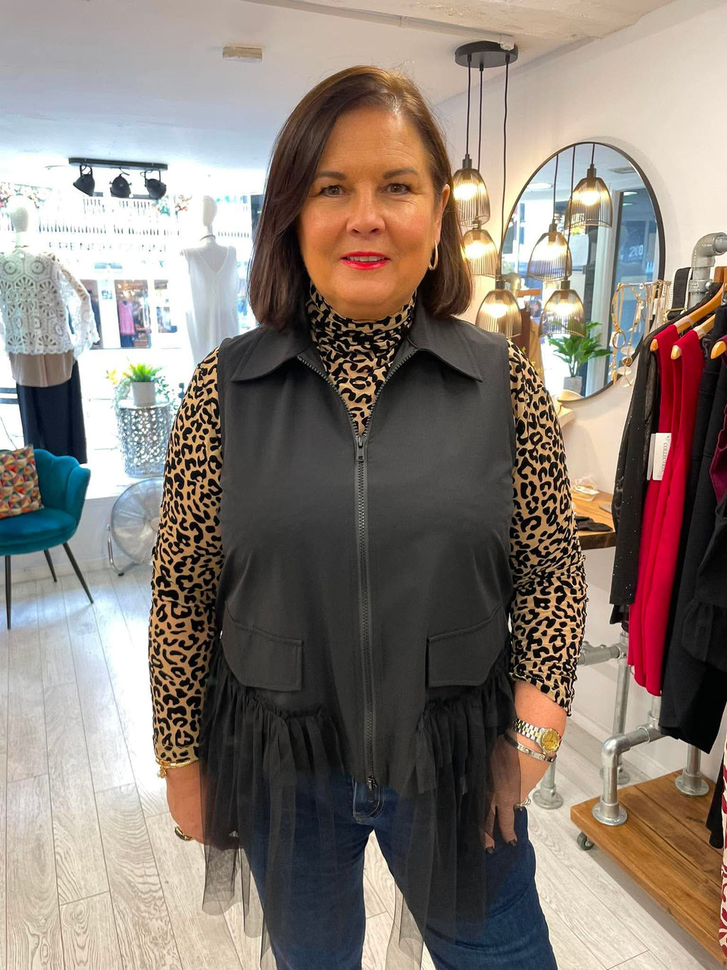Malissa J Zipped Tulle Ruffle Waistcoat