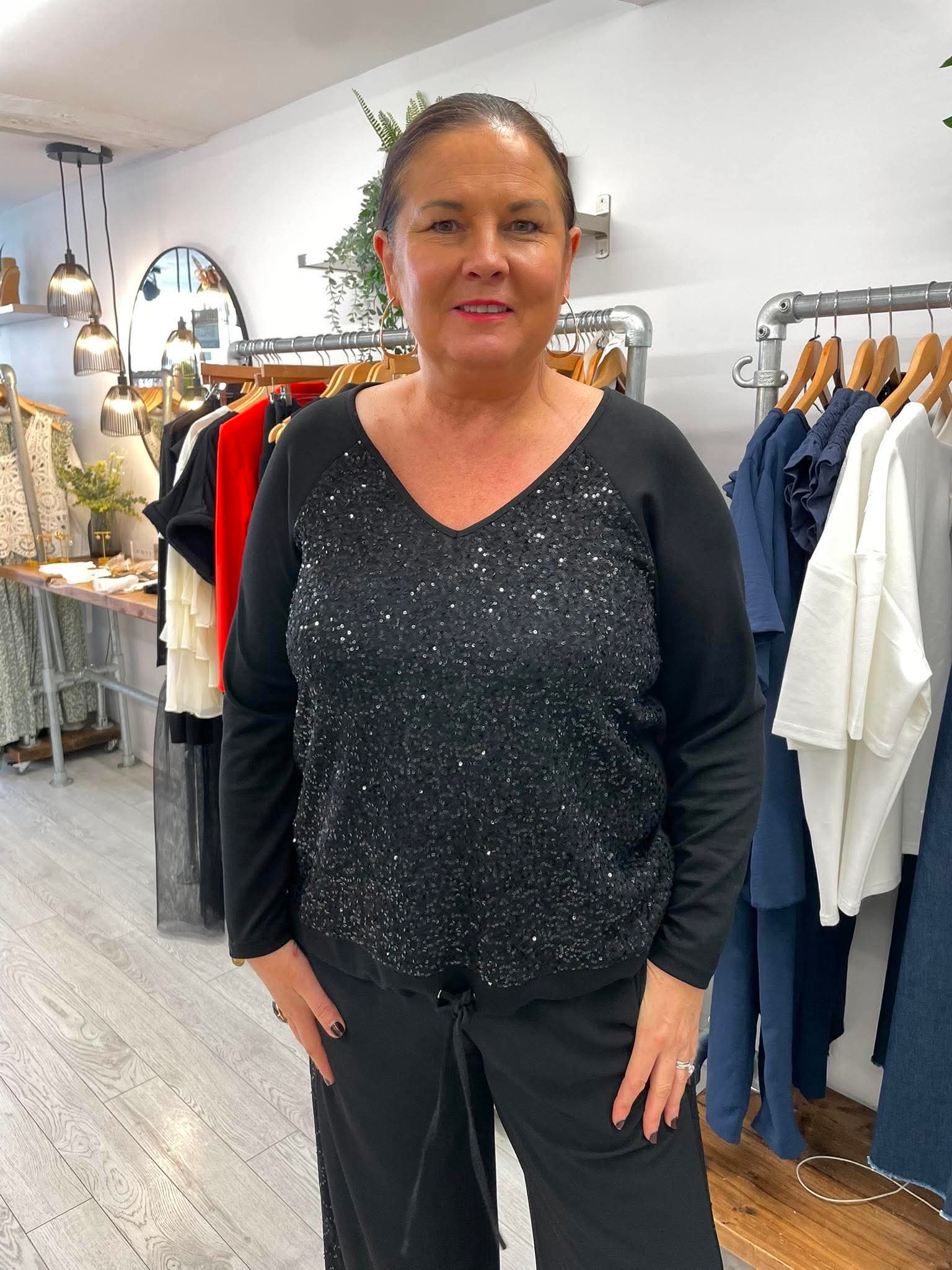 Malissa J Sequin Sweat Top - Black
