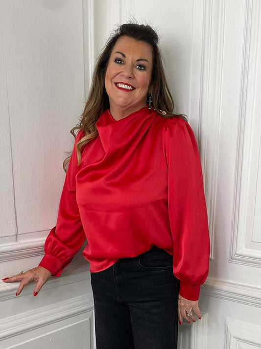 Draped Neck Blouse - Scarlet