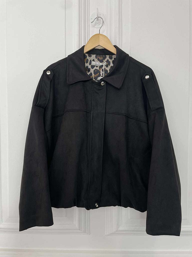 Bubble Hem Suede Feel Jacket - Black