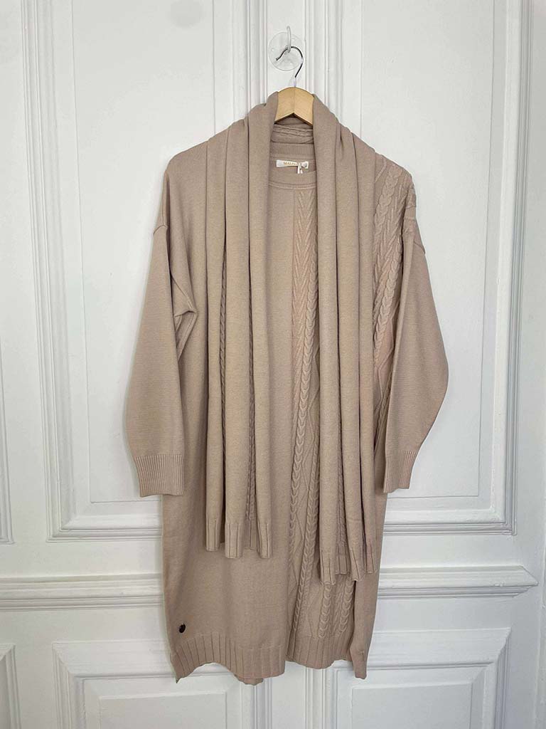 Malissa J Cable Knit Tunic & Scarf - Stone