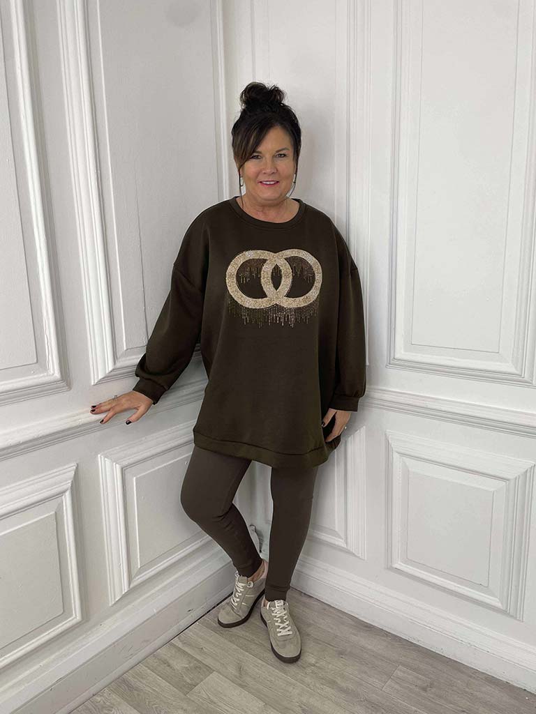 Link Embellished Sweatshirt - Chocolate