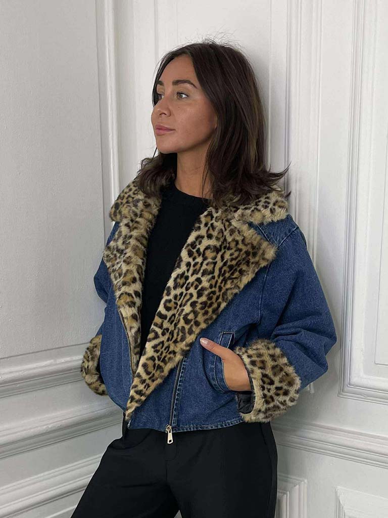 Denim & Leopard Biker Jacket