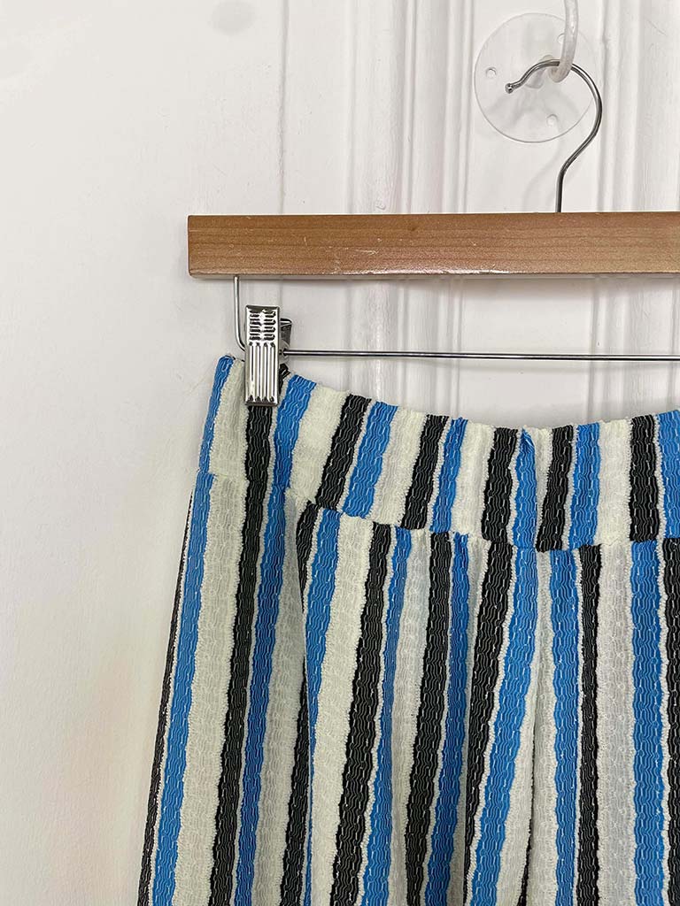 Textured Stripe Wide Leg Trousers - Blue