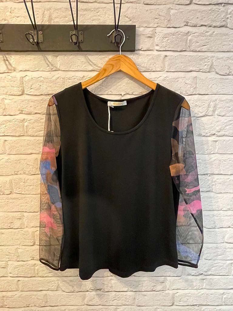 Malissa J Camo Mesh Top - Black