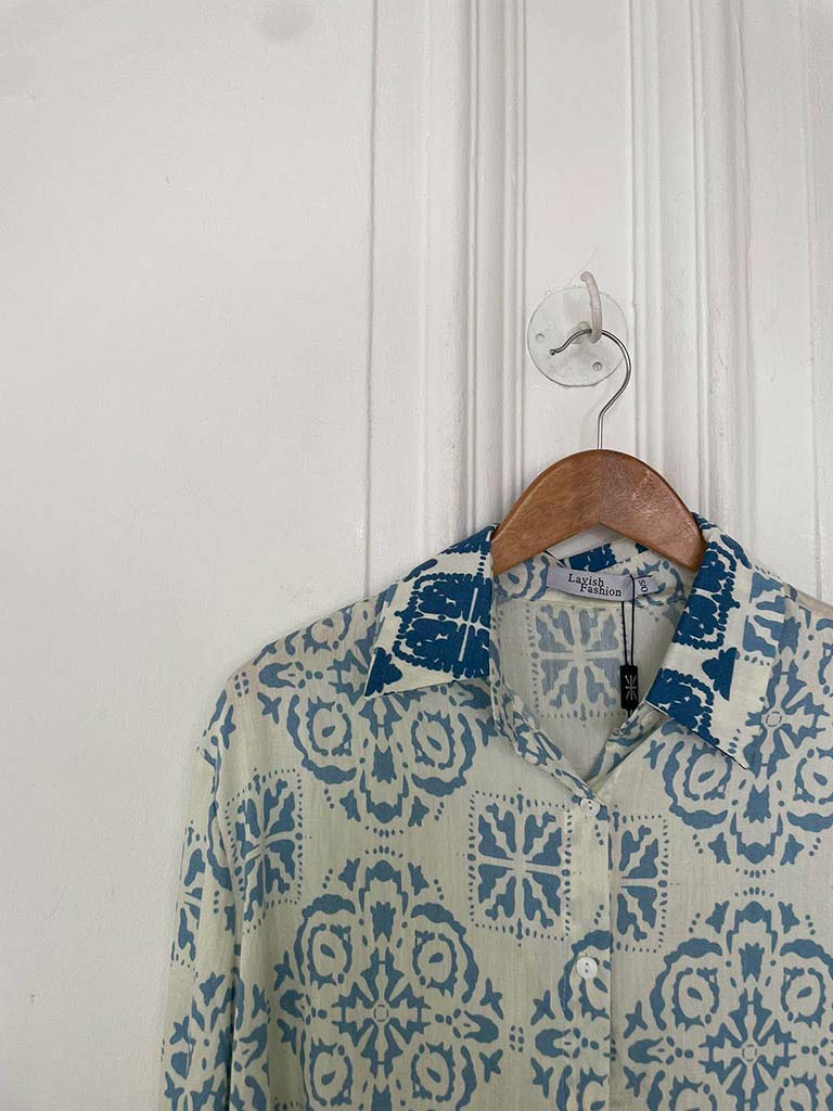 Tile Print Classic Shirt - Denim