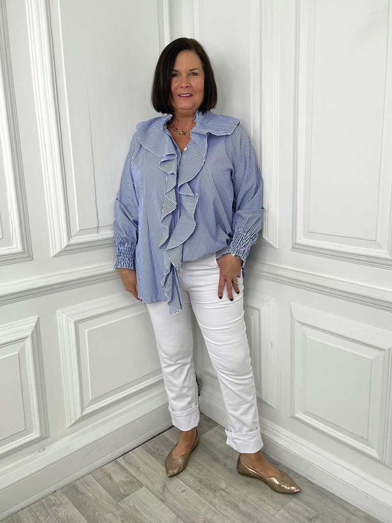 Ruffle Stripe Shirt - Navy