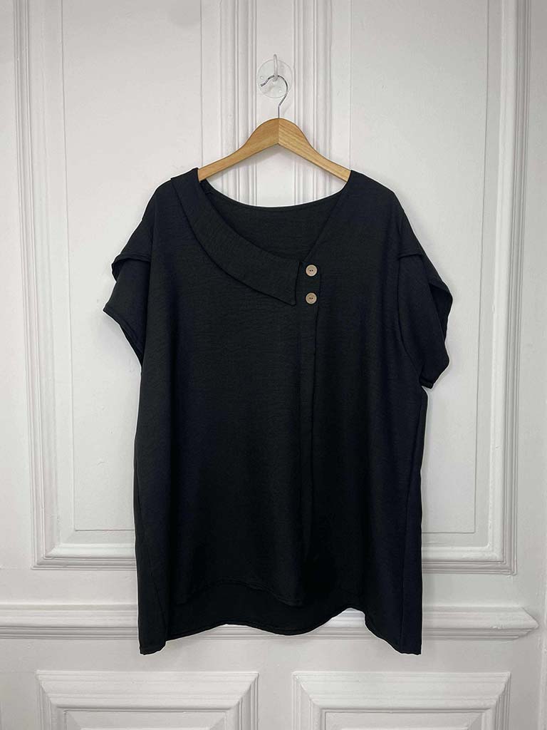 Asymmetric Lapel Top - Black