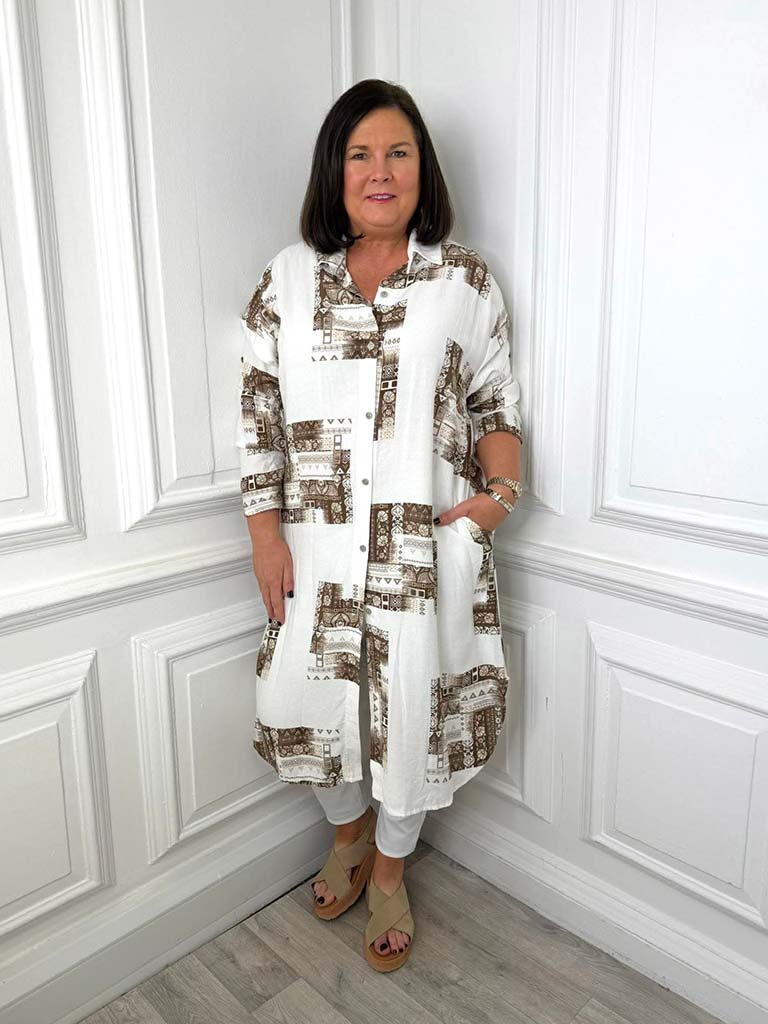 Mosaic Tile Shirt Dress - Chocolate