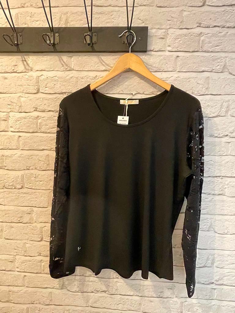 Malissa J Lace Sequin Sleeve Top - Black