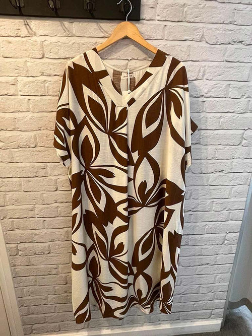 Bold Botanic Midi Dress - Chocolate