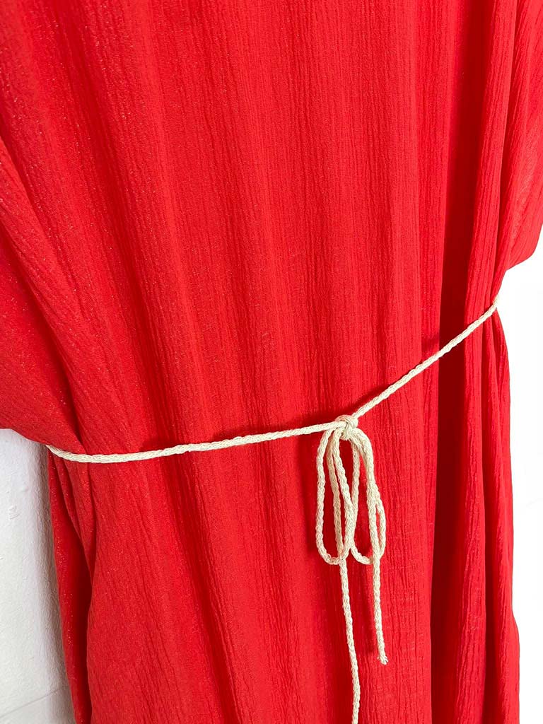 V-Neck Stone Drawstring Dress - Blood Orange