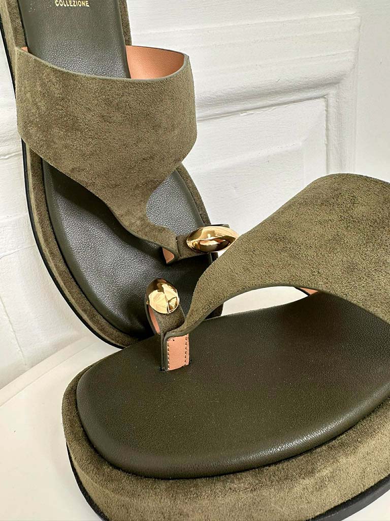 Flatform Toe Ring Sandals - Khaki