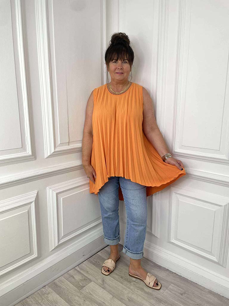 Pleat Dip Back Top - Tangerine