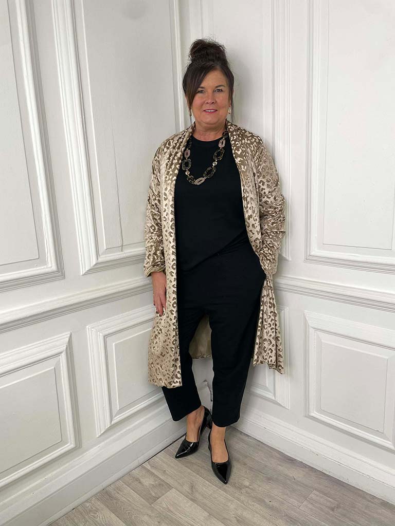 Velvet Long Leopard Jacket - Caramel