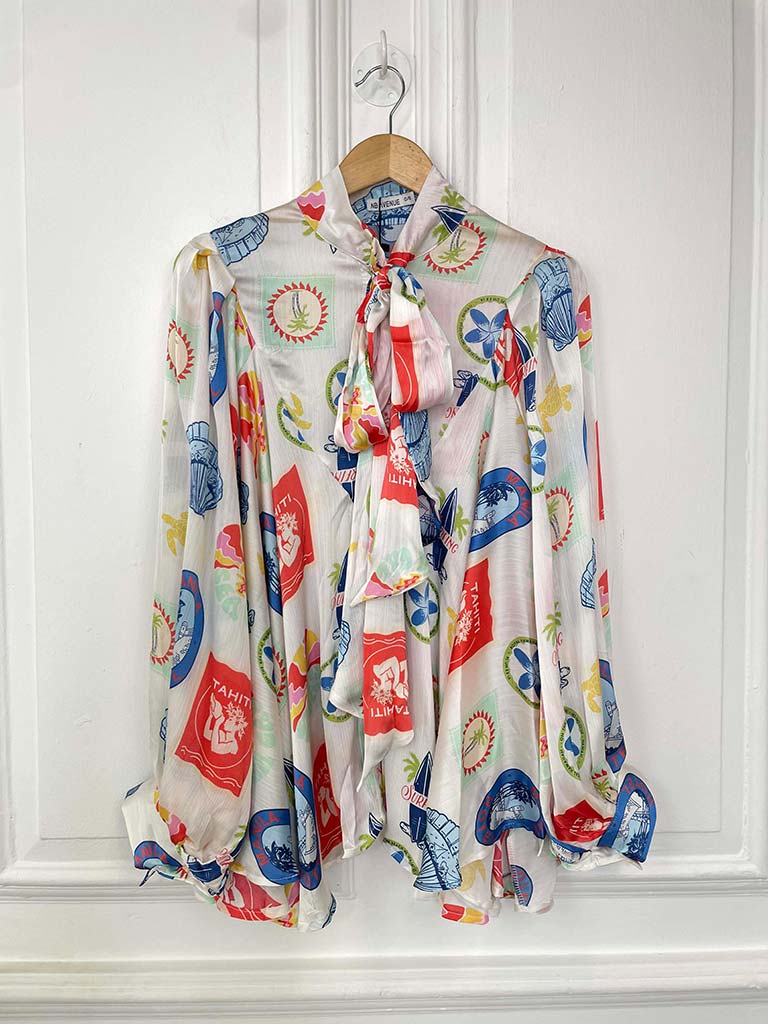 Tahiti Pussybow Blouse - Ocean