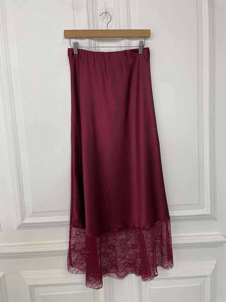 Lace Trim Maxi Skirt - Merlot