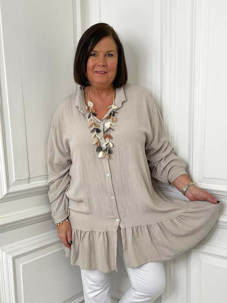 Drop Peplum Shirt Dress - Stone