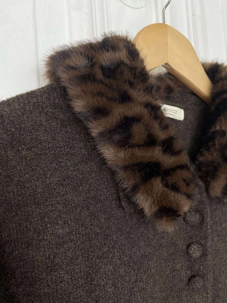 Faux Fur Collar Cardigan - Chocolate