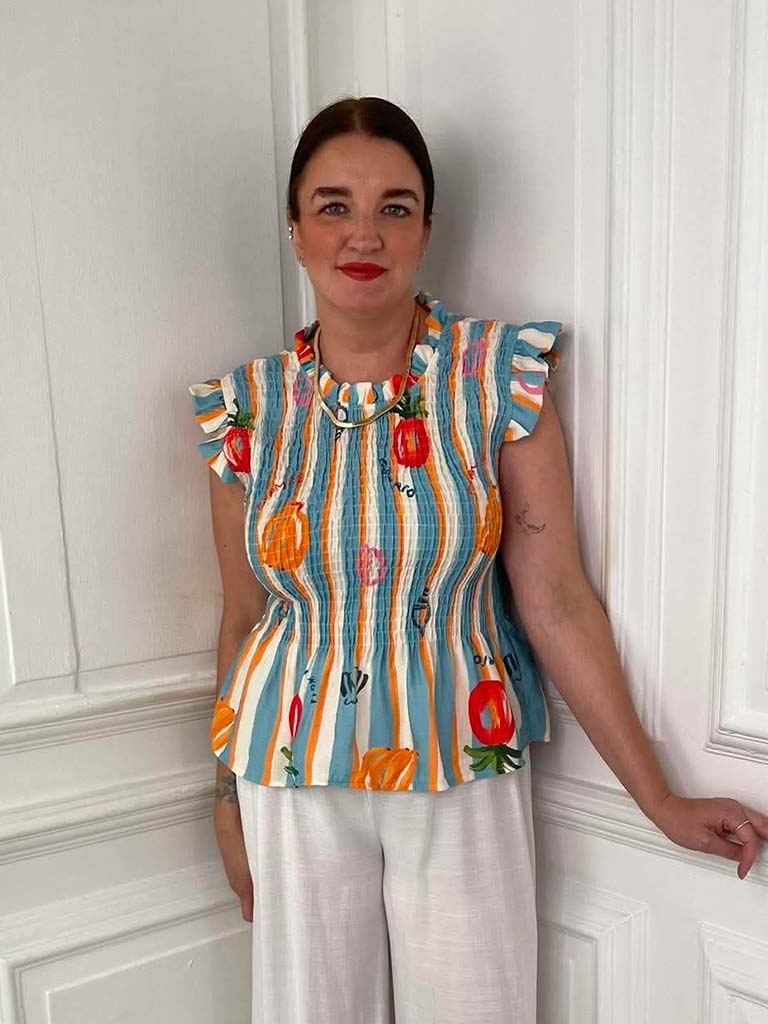 Striped Fruit Shirred Top