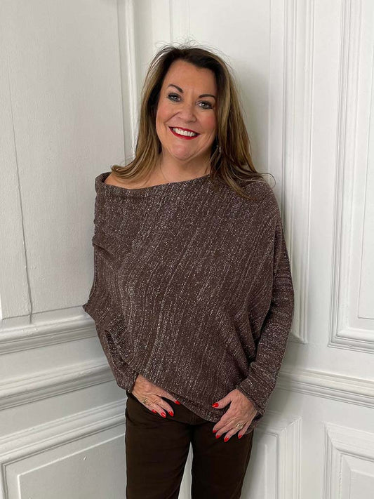 Asymmetric Shimmer Knit - Chocolate